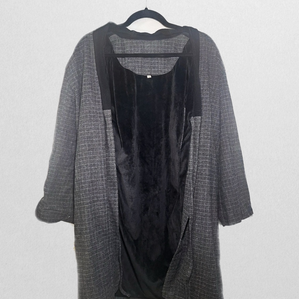 Gray and Black Noragi Jacket with Velvet Lining